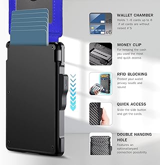 umoven Wallet for Men - with Money Clip Slim Leather Slots Credit Card Holder RFID Blocking Bifold Minimalist Wallet (Carbon Black and Blue)