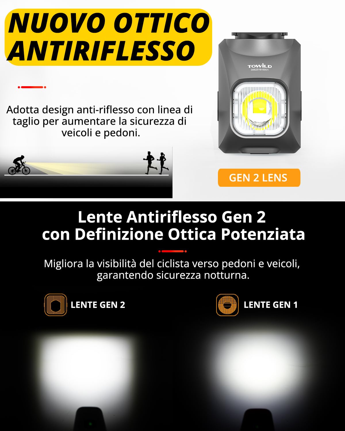 towild DL1200S Luci Bici con Telecomando,1200 Lumen Montaggio a Sospensione Luce Bicicletta LED, USB-C Ricaricabile da 3200mAh,Antiabbagliante Luce per Bici Strada e MTB, IPX6 Fanalini Anteriori Bici