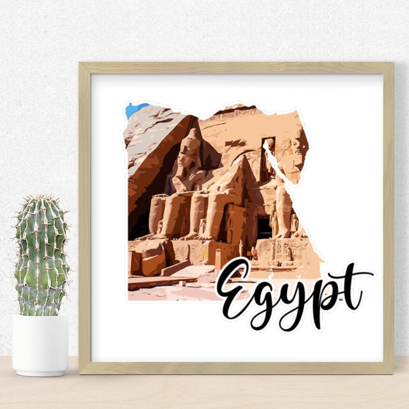 Panneau en bois vieilli Egypte avec cadre pour décoration murale - 8