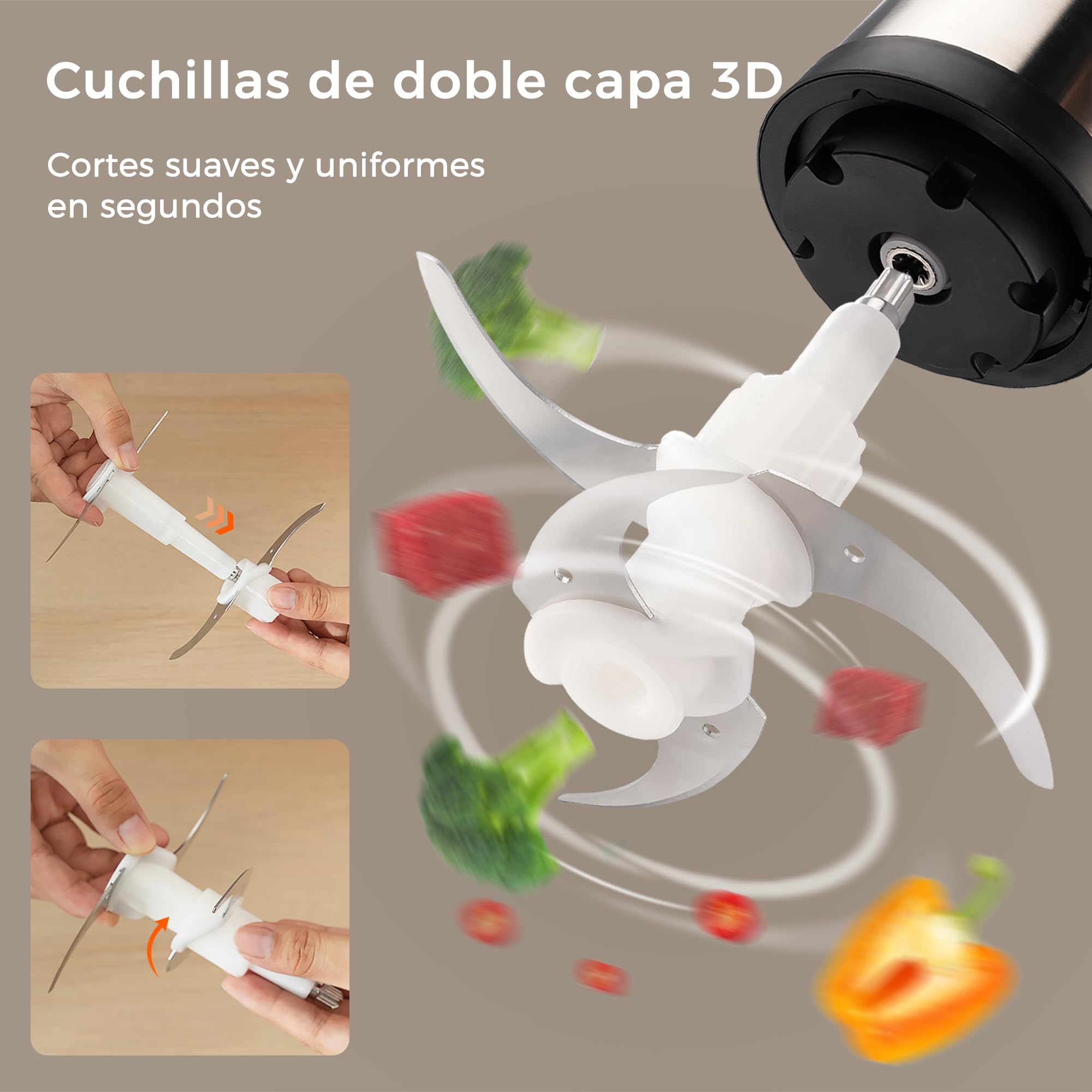 YASHE Picadora Eléctrica 500W, Procesador de Alimentos Eléctrico con Bol de Acero Inoxidable de 1,8L, Picadora de Carne con 4 Cuchillas Dobles, 2 Velocidades