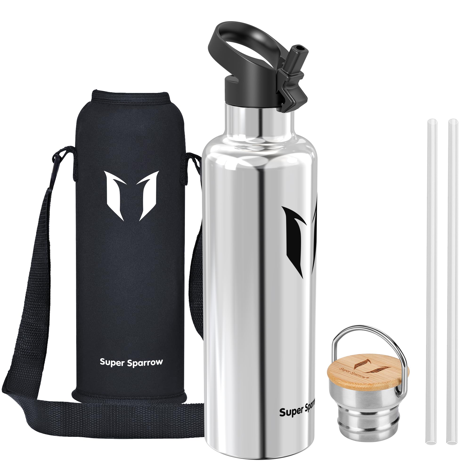 Super Sparrow Borraccia Termica - Bottiglia Termica Senza Perdite - 350ml/500ml/620ml/750ml/1L - Senza BPA Borracce Bambini - Per Scuola, Sport, Campeggio, Palestra, Ciclismo - Con 2 Tappi
