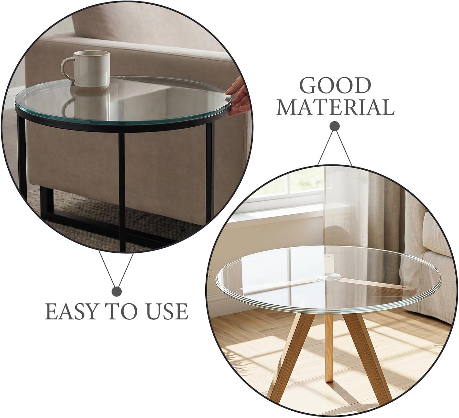 ARTIBETTER Tempered Glass Table Top Dining Table Cover 16.5 Inches Diameter 0.3 Inch Thick Smooth Edge for Hotel Lobbies and Business Lounges