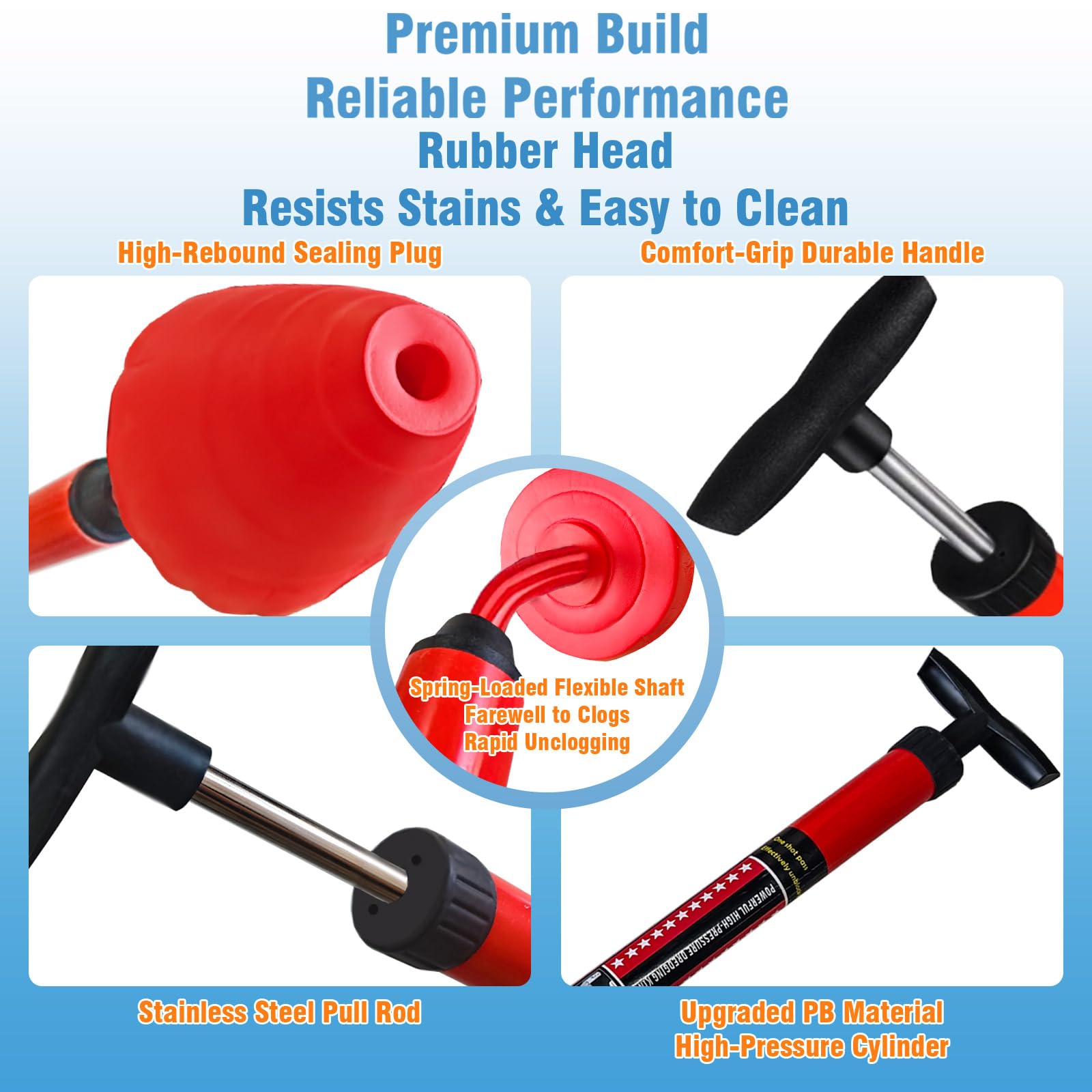 Toilet Plunger, High-Pressure Plungers for Bathroom, Toilet Brush and Plunger Set - Powerful Air Drain Unclogger & Heavy-Duty Clog Remover for Bathroom Drains, and Clogged Pipes - 4