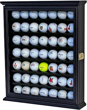 DisplayGifts 49 Golf Ball Display Case Cabinet Wall Rack Holder Frame with 98% UV Protection Acrylic Door Lockable, Great Golfers Gift Black Finish