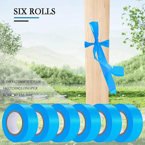 Miniatura 131 de Paquete de 10 cintas de señalización roja, rollo de marcado de neón de cinta de plástico no adhesivo, 1 pulgada x 2000 pies, cinta de marcado