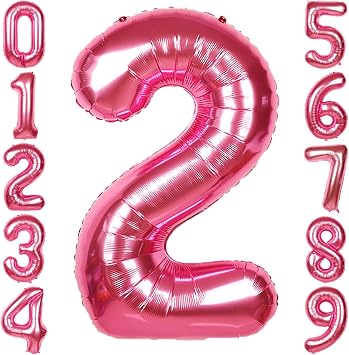 40 Inch Giant Hot Pink Number Balloon, Mylar Foil Helium Hot Pink Balloons for Birthday Party, Number 2 Balloon for Birthday Decorations, Hot Pink 2 Birthday Balloon