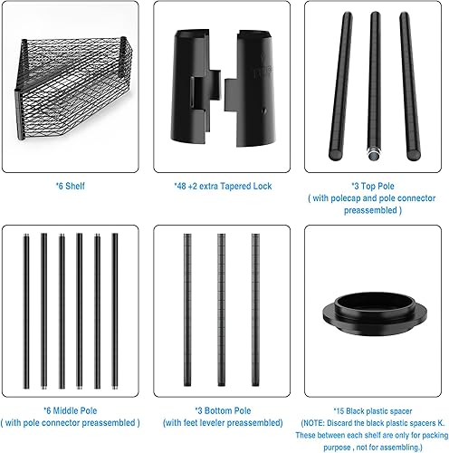 Miniatura 5 de Estantería de alambre de esquina de metal NSF de 6 niveles, capacidad de 600 libras, ajustable, con pies niveladores y revestimientos de estantes,