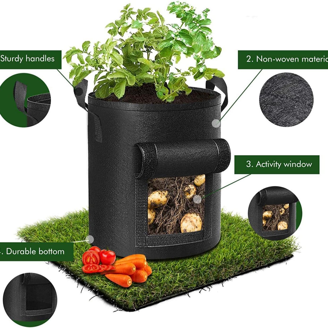 Lot de 6 Sacs de Culture, Sacs de Jardin Durables et Réutilisables pour Cultiver des, pour Plantes, Fleurs, Légumes, 20 Gallons