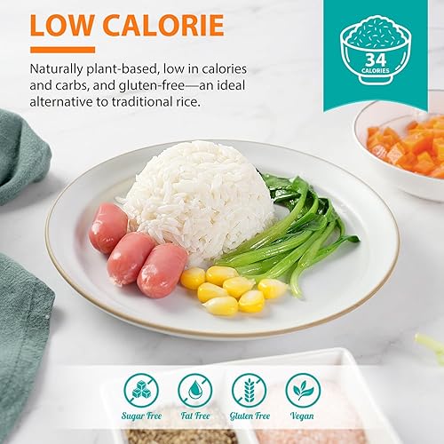 Miniatura 6 de Soeos Arroz Konjac orgánico, 8.8 oz (250 g) cada uno), alternativa de arroz a base de plantas, de cocción rápida, básico de despensa para salteados,