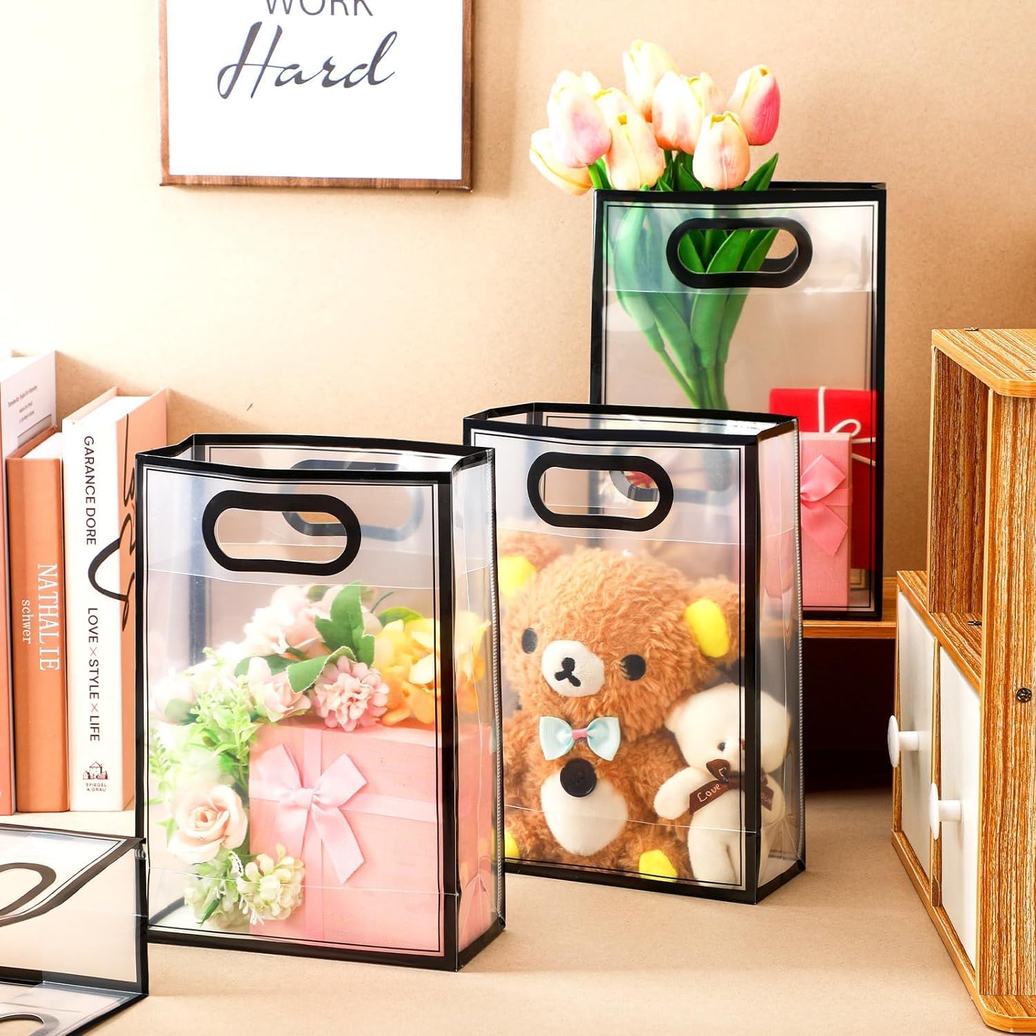SATYAM KRAFT 12 Pcs Translucent Reusable Multipurpose Gift Bags | Gift for Her/Him, Wedding Return Gifts Baby Shower Anniversary Birthday Hamper Shopping,Valentine’s Day Party Favors (Large)-image-1