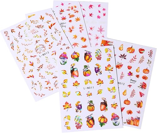Miniatura 5 de Calcomanías de arte de uñas de hoja de arce de otoño, hojas de otoño 3D, diseño de calabaza y hongos para uñas, decoración de calcomanías de