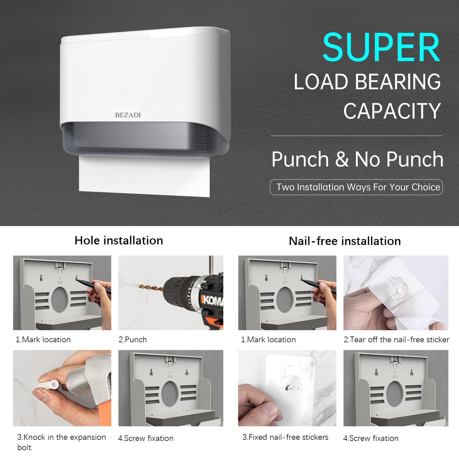 Dispensador de toallas de papel multipliegue, montaje en pared, dispensadores comerciales de servilletas con cerradura, 200 hojas, 6012 blanco