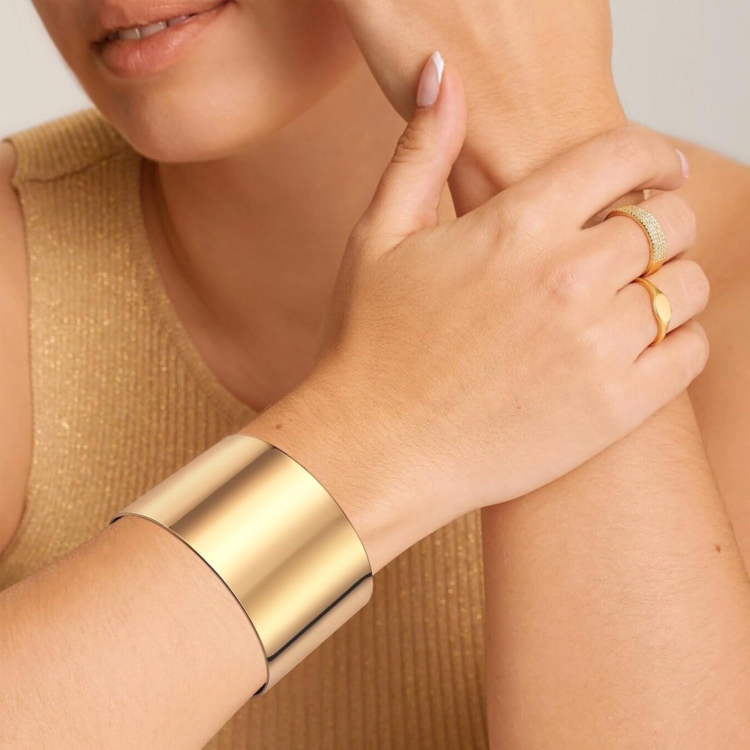 FIRAZIO 2-8 Pcs Cuff Bangle Bracelet for Women Open Wide Wire Bracelets Golden Wrist Cuff Wrap Bracelet Adjustable - Image 6