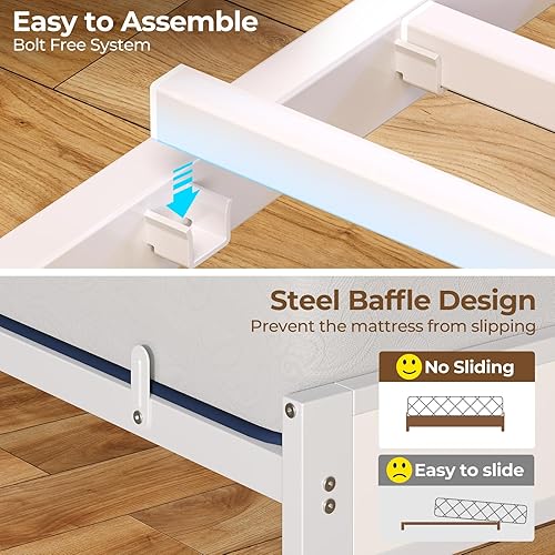 Miniatura 13 de Rolanstar Base de cama tamaño individual con estación de carga y luces LED, cabecera de piel sintética con estantes de almacenamiento, listones de
