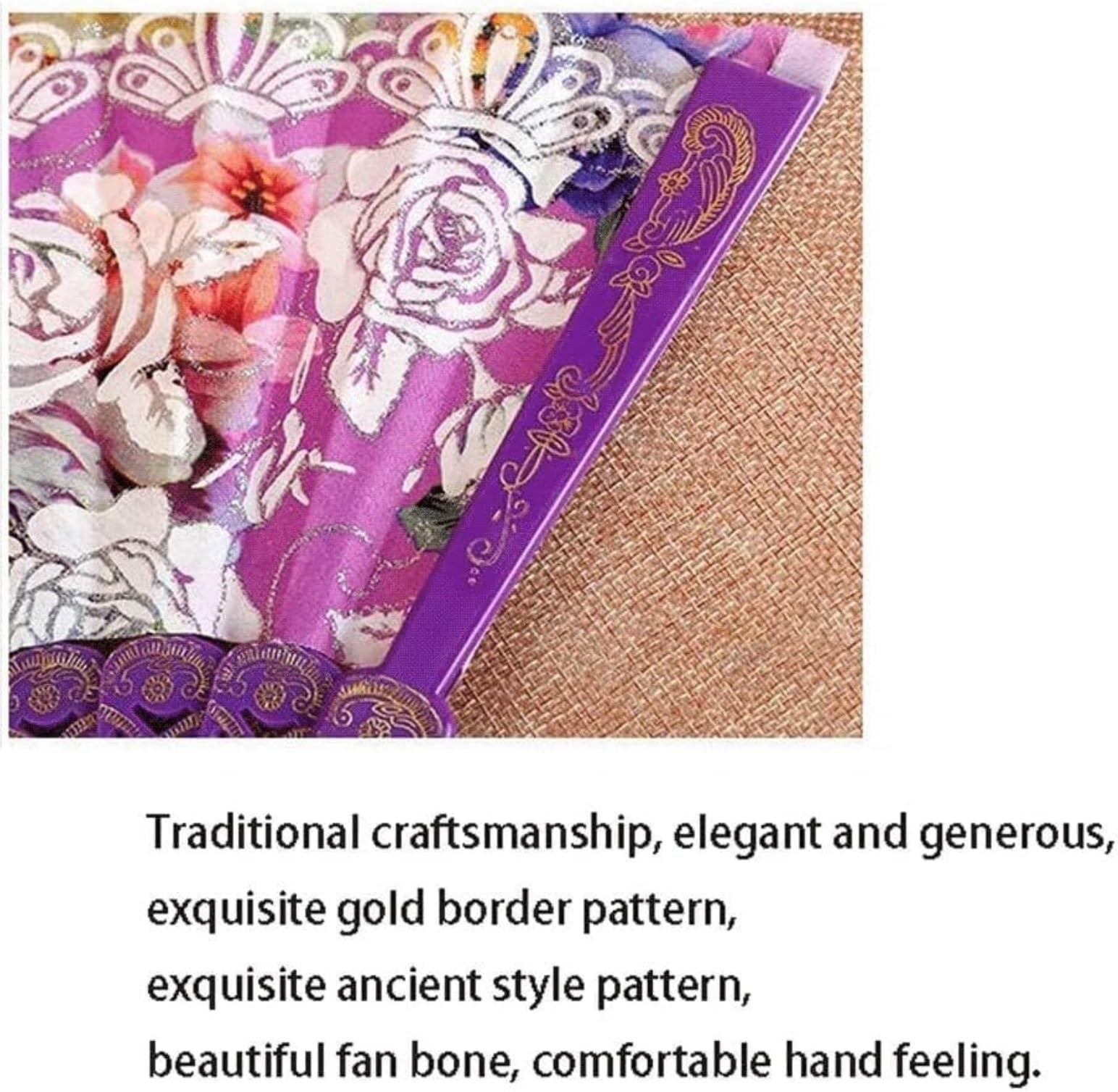 Abanico Plegable De Mano Fiesta Accesorios Abanico De Mano con Diseño Rosas, Plegable Japonés Portátil, Chino para Bailar, Cosplay, Accesorios para Fiesta Boda(G)