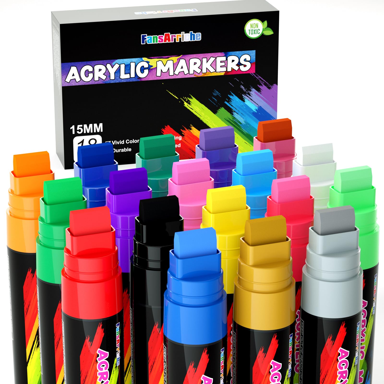 Buy FansArriche Acrylic Paint Markers, 15mm Jumbo Felt Tip, 18 Colored