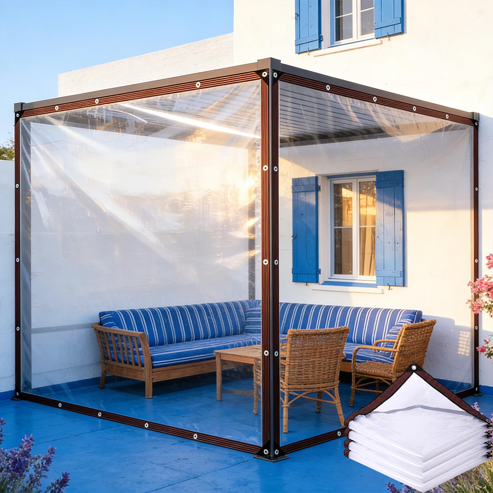 Plane mit Ösen 405 x 680 cm 80 G M², Durchsichtig UV Best Ndig, Wetterfest, Beständige & Reißfeste, Wind- Und Staubschutz, Plane Wasserdicht Transparent mit Ösen für Außen, farblos