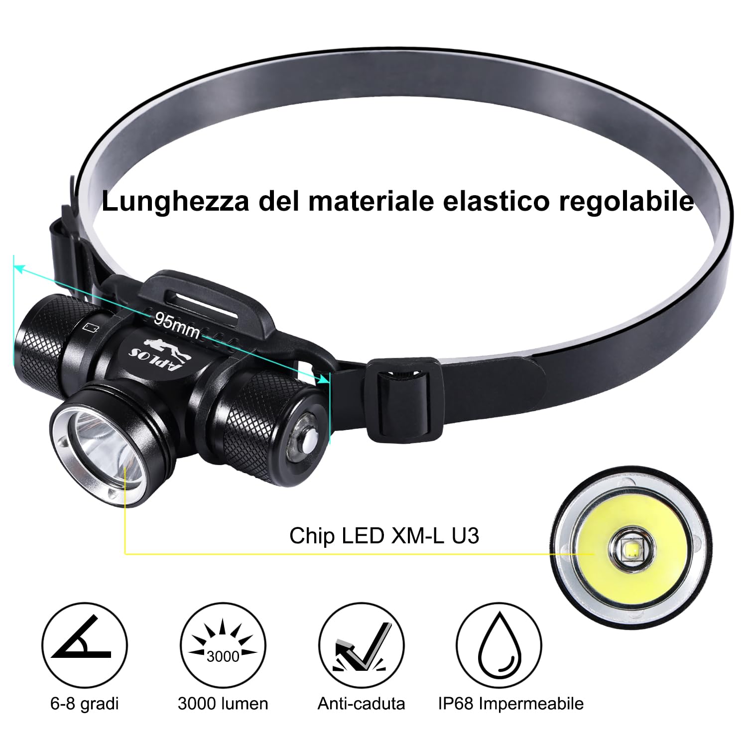 APLOS H900 Torcia Subacquea LED 3000 Lumen IP68 Impermeabile 60m