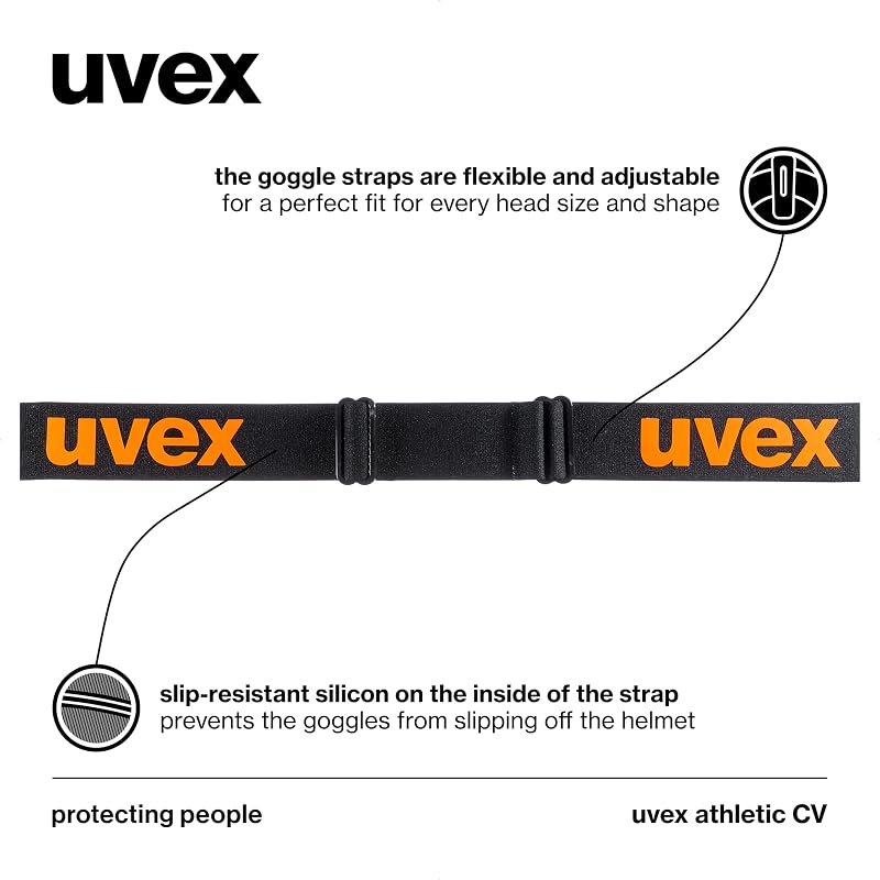 uvex Athletic CV Síszemüveg Felnőtteknek - Fekete/Kék-Narancs, Kategória 2 Szűrő, Páramentes, UV-Védelemmel, Snowboardozáshoz is
