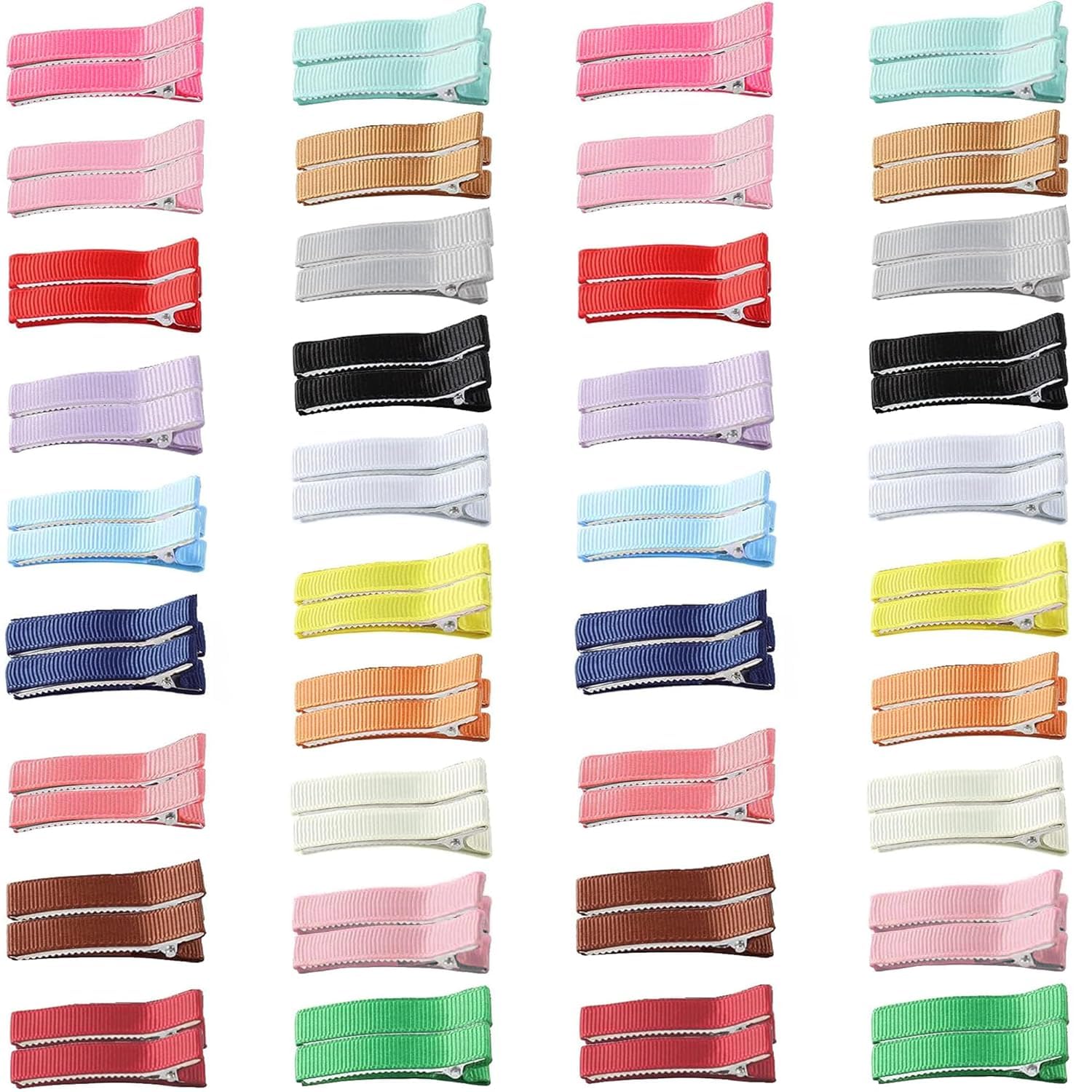 24 Pack 12 Pairs, 2 inch Solid Plain Grosgrain Ribbon Alligator Hair Clips, Metal Duckbill Barrettes for Baby Girls Toddlers Kids Teens-image-32