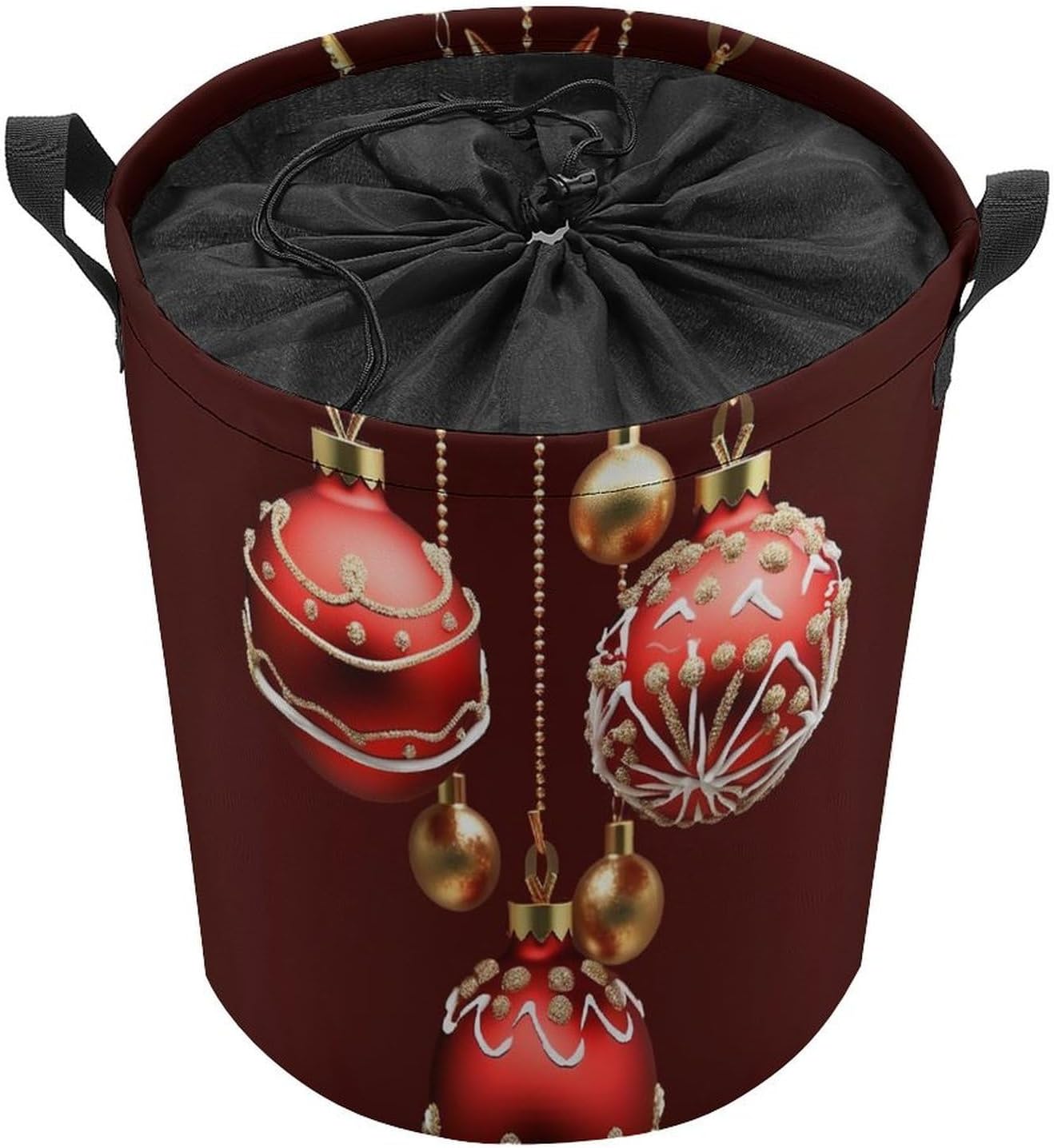 Laundry Basket Freestanding Laundry Hamper Large Christmas Balls Bells Laundry Basket with Fixed Drawstring Collapsible Dirty Clothes Hamper Storage Bag for Bedroom