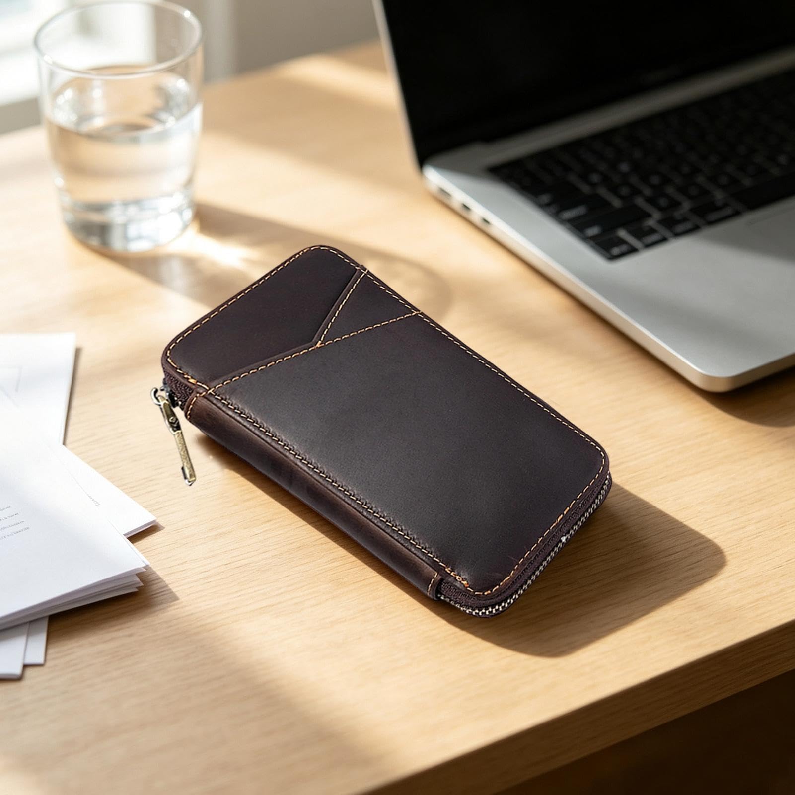 Astuccio per penna in pelle, borsa da ufficio con 5 scomparti | 9 x 3 x 18 cm, astuccio per penna stilografica, vintage e affascinante, organizer per matite con diversi scomparti per gomme