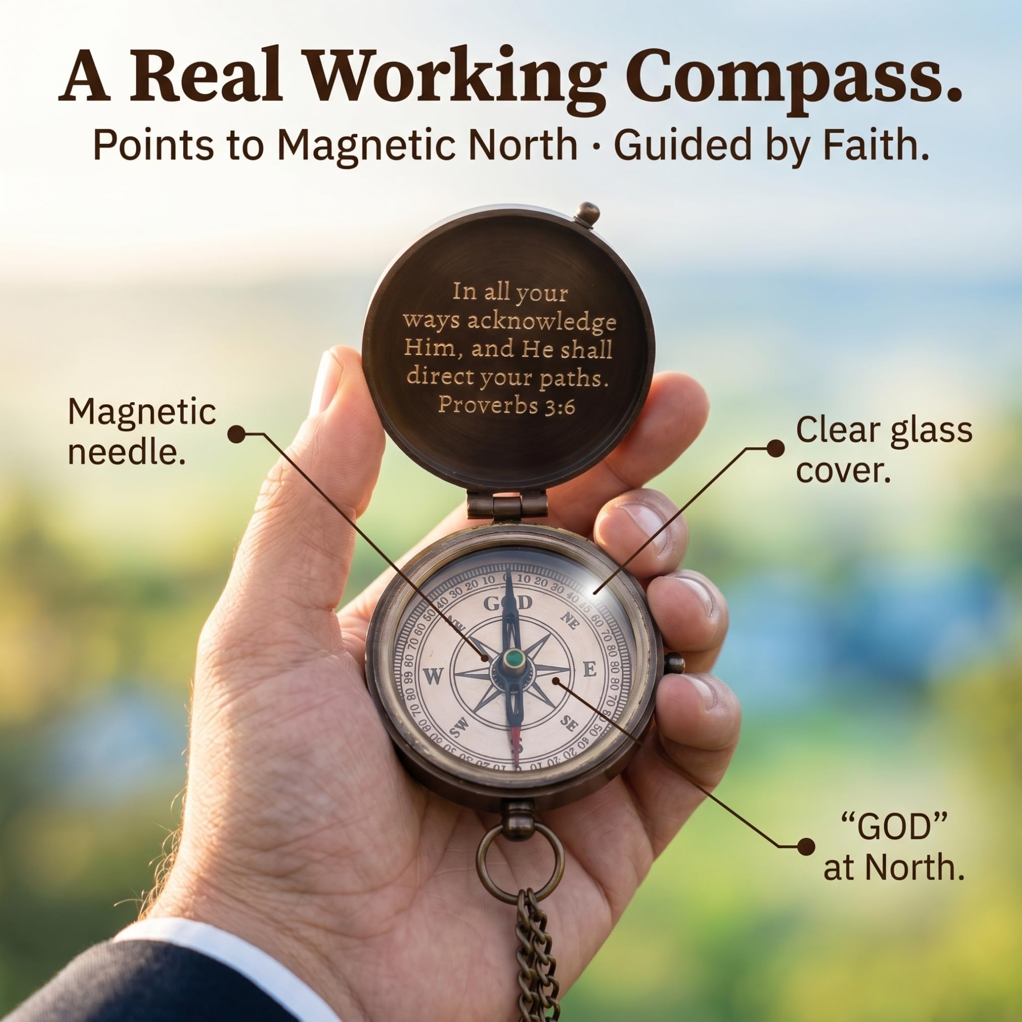 Baptism Gifts for Boys – Confirmation & First Communion Compass Gift – Catholic Christian Brass Pocket Compass with Scripture – Religious Keepsake for Christening – Gift for Godson, Son, or Grandson