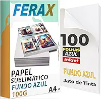Papel Sublimatico A4 Fundo Azul 100 Folhas - Profissional Cor:Azul Verso Papel sublimação impressão com impressora jato de tinta 100g - caneca porcelana, camisa, camisetas de poliester e resinados