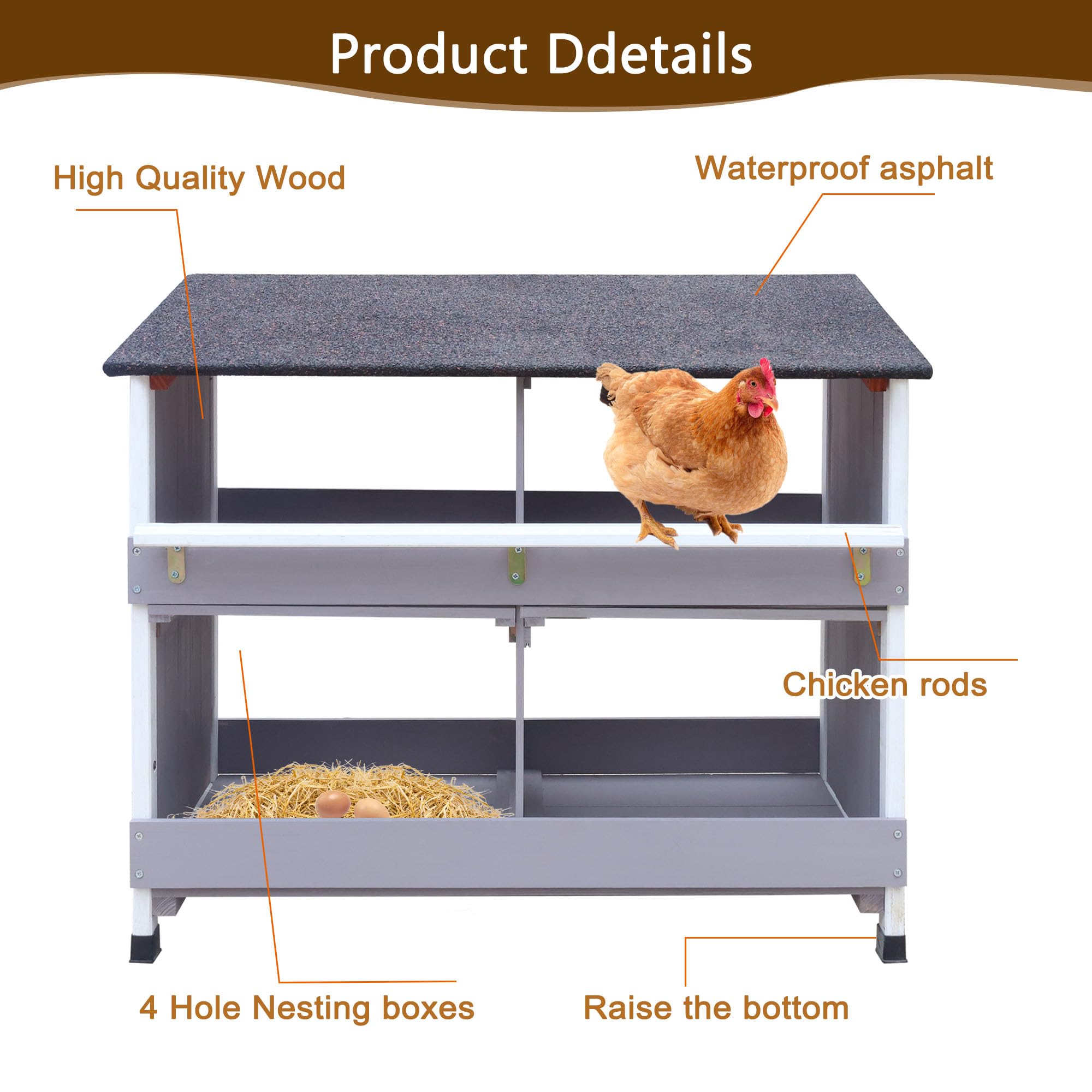 Nido para pollos, con base inclinada, con orificios de ventilación, fácil limpieza, 4 compartimentos, 79 x 52 x 43,5 cm, cámara de puesta