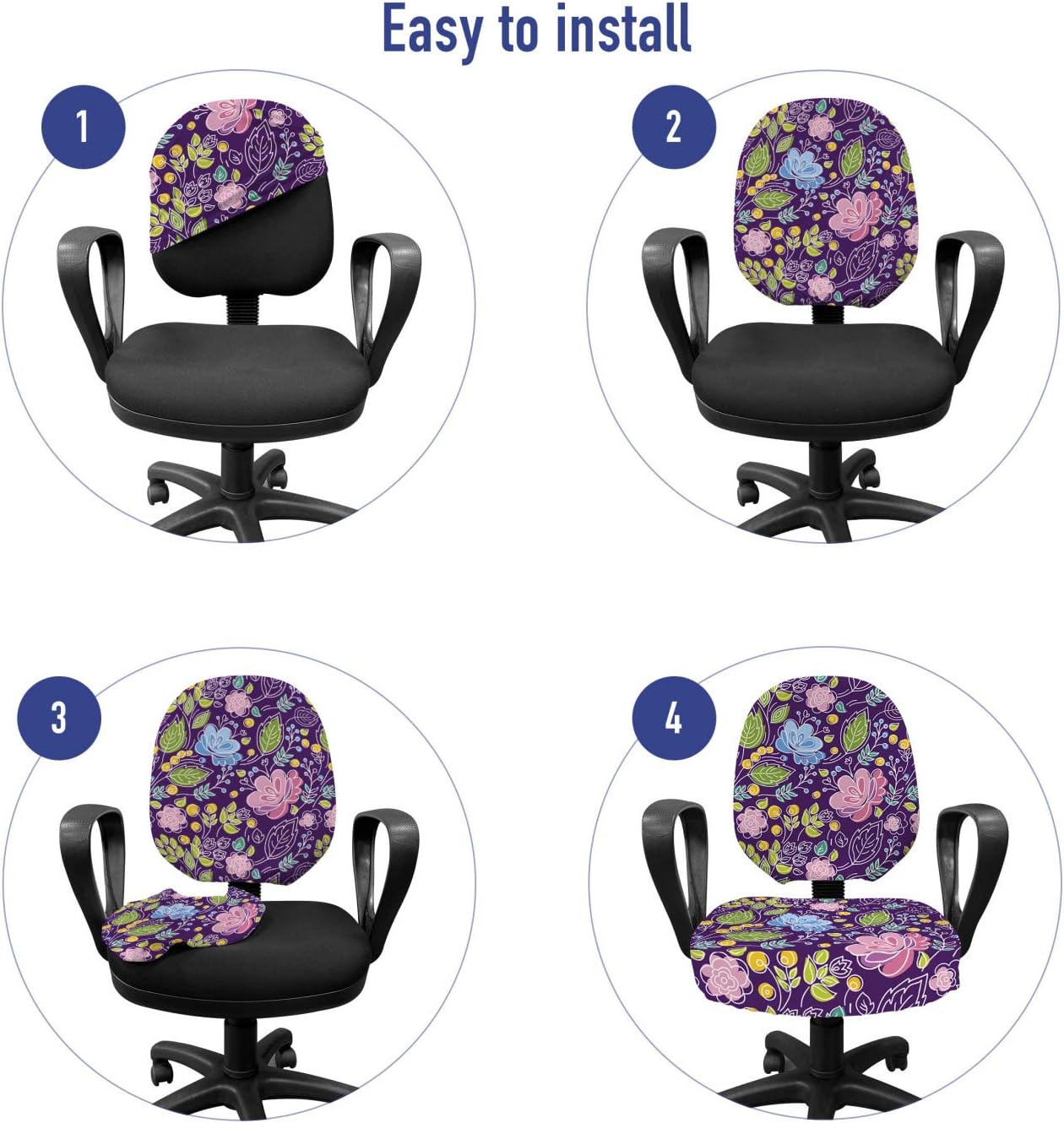 Ambesonne Floral Office Chair Slipcover, Natural Theme Flower and Leaves with Yellow Berries Botanical Art, Protective Stretch Decorative Fabric Cover, Standard Size, Blue Lime