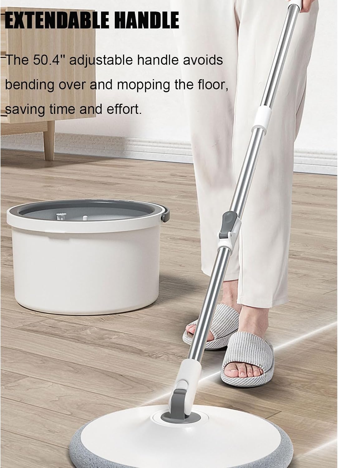 Spin Mop and Bucket with Wringing Set - Self Separation Dirty and Clean Water System - 360° Rotating Mop Head & 5 Replaceable Microfiber Pads for Hardwood Tile Marble Floors,Gray