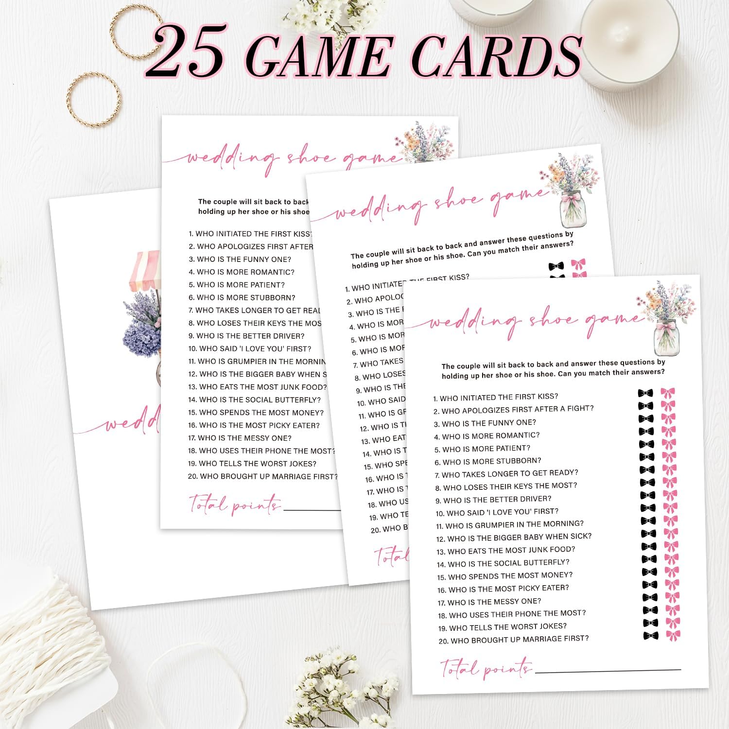 Bridal Shower Games, Wedding Shoe Game, Floral Wedding Game Cards, Bridal Shower Games 25 Guests for Engagement Party, Minimalist Engagement Party Supplies (5"x7") -17 - Image 3