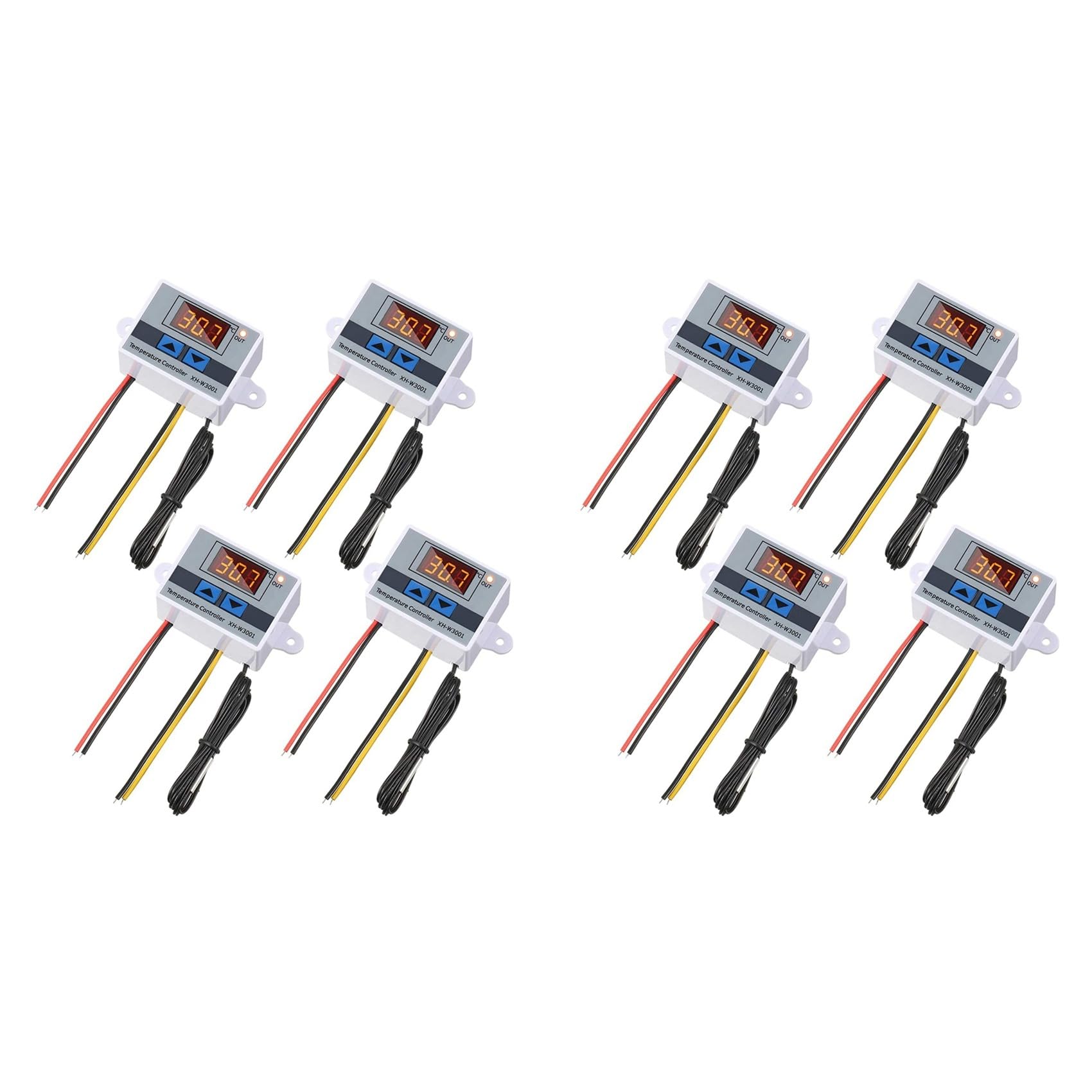 Jnchdghwa Photo Color 8Pc Xh-W3001 Digital Temperature Controller Module Thermostat Switch Waterproof Probe Electronic Thermostat 12V 10A 120W