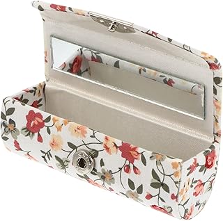 FRCOLOR Caja de pintalabios bordada con diseño de flores, estuche de lápiz labial de piel, espejo portátil, retro, estuche para lápices de labios con estampado de flores, color blanco, mini coche,
