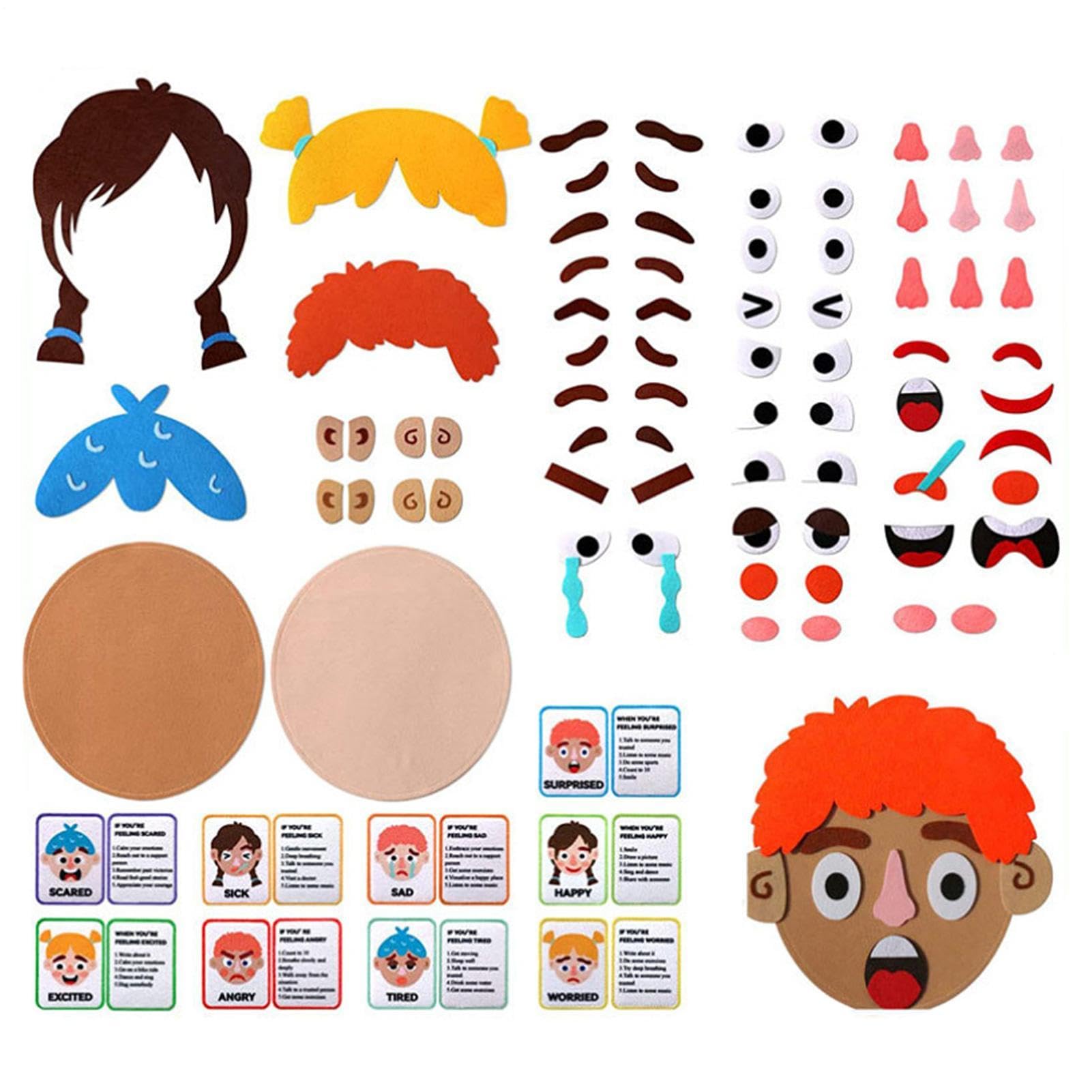 Non-Woven Felt Emotion Stickers, Children's emojii Face Making Kit, DIY Social Emotional Learning Game For Kids, Interactive Funny Faces Activity Set For School, Home, Travel