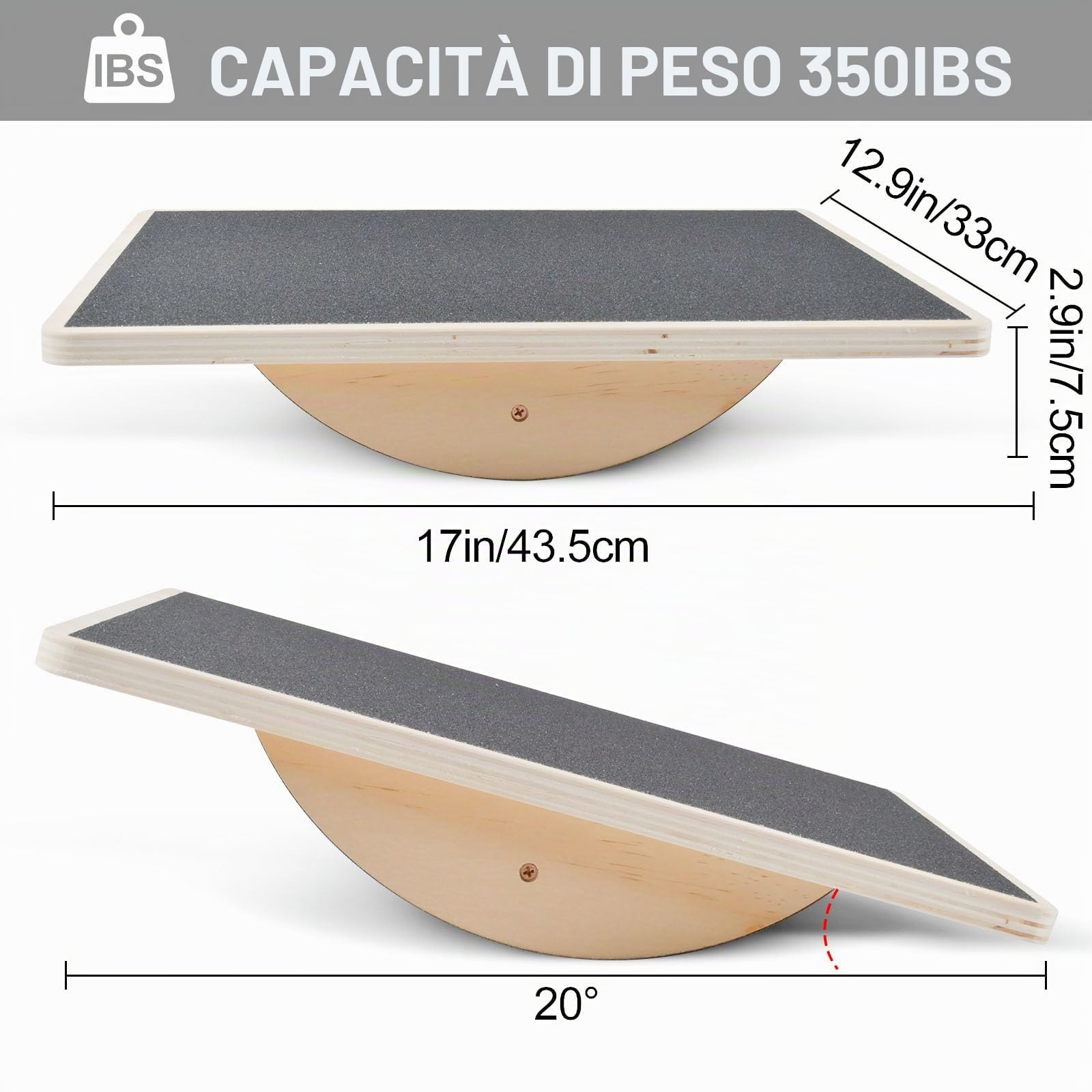 Balance Board, Rocker Board, Balance Board professionale in legno, Bordo Dell'Equilibrio Antiscivolo Dell'Allenatore Dell'Equilibrio Adulto, Tavola di Bilanciamento per Sotto la Scrivania