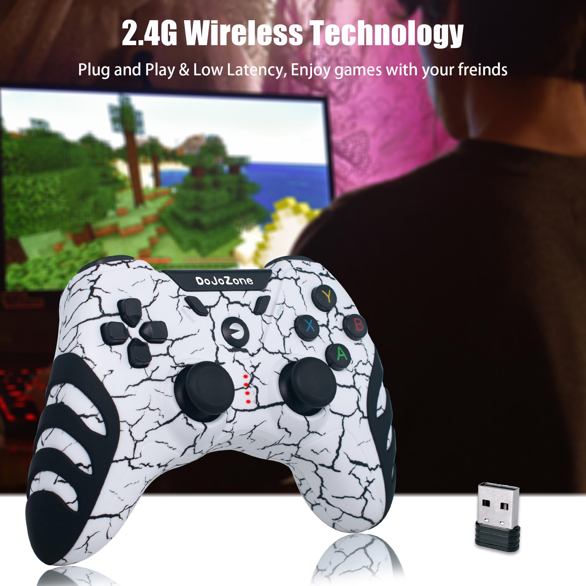 DoJoZone Controller PC Wireless, Joystick PC PS3 Controllers con Effetto Hall Joysticks/Vibrazione, 2,4G Wireless Gamepad per Windows 11/10/ 8/7, PS3, Steam, Laptop, Raspberry Pi, Android TV/TV Box