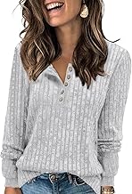Women's Lightweight Knitted Jumper Long Sleeve Henley Shirt Autumn Casual Crew Neck Buttons Elegant Sweatshirt Tunic Tops
