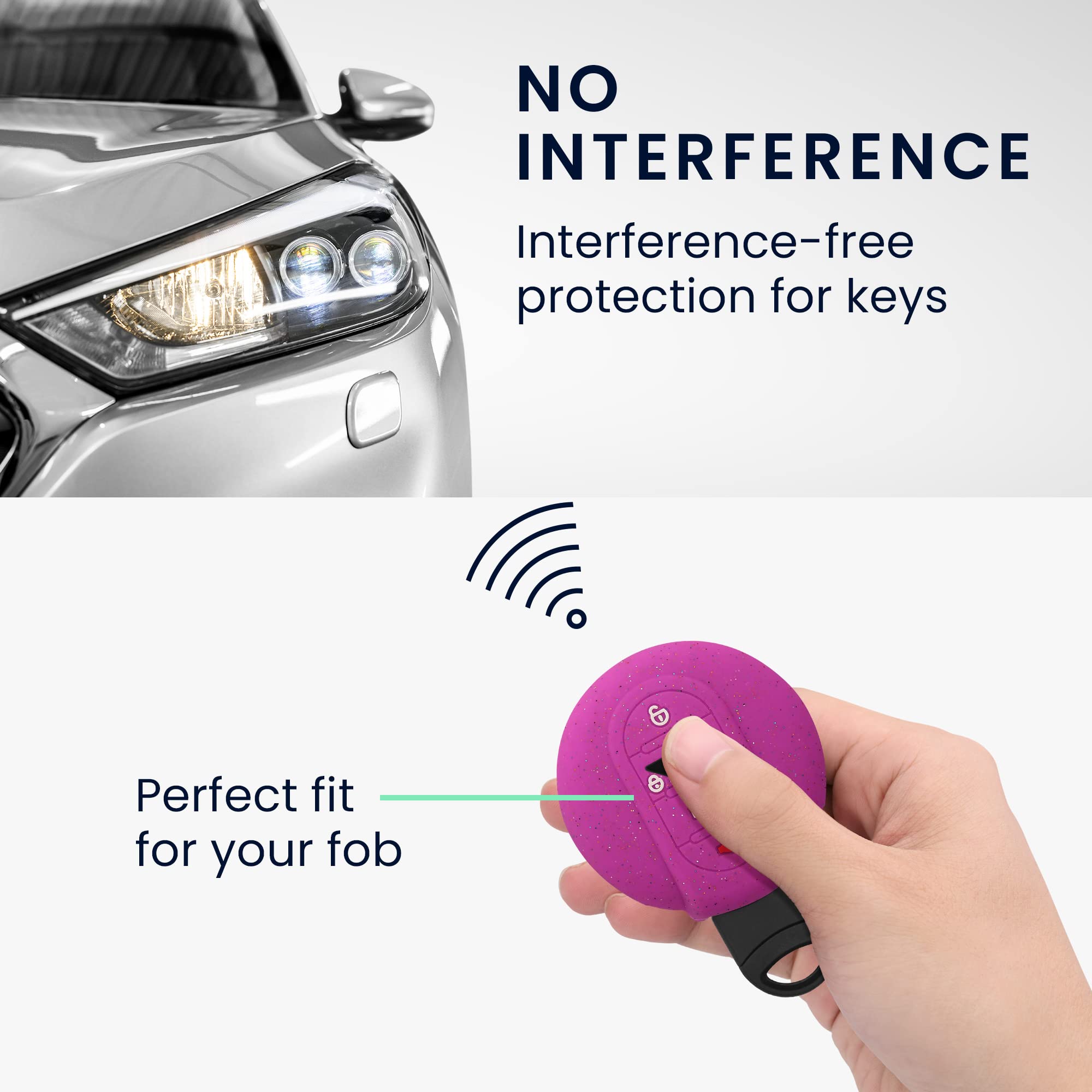 Kwmobile Silicone Key Cover For Mini Cooper - Dark Pink Glitter, Protects 3-Button Smart Key Fob - View #2