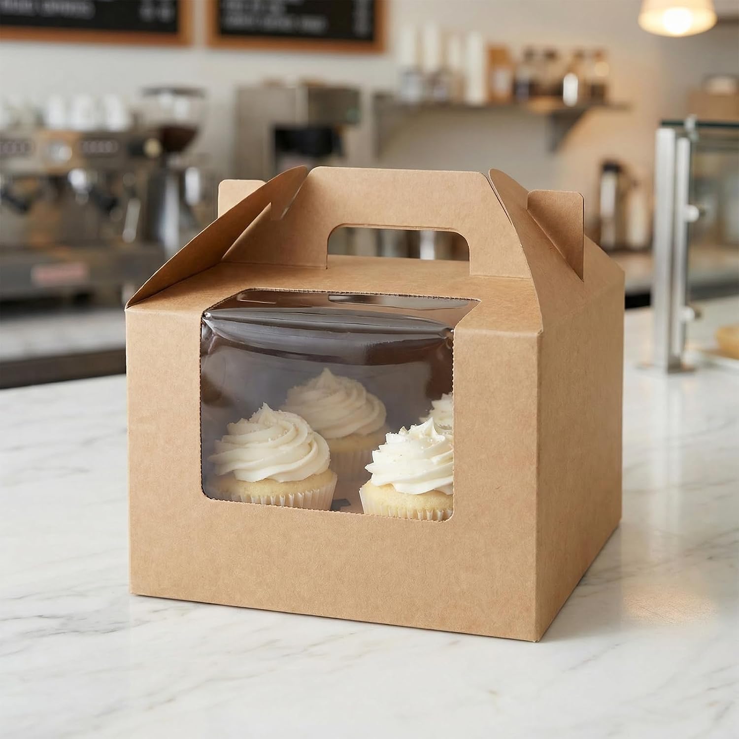 MOUYAT 80 PCS 4 Count Cupcake Boxes, 40 Sets Kraft Paper Muffin Boxes with Window, Insert and Handle, Cupcake Carriers Holder Gable Boxes for Desserts,Wedding Birthday Party Favors, Easter Treats