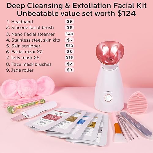 Miniatura 2 de Colorfarm Facial Steamer Nano Ionic: Face Steamer Home Spa Kit Deep Cleaning Unclogs Pores Sinuses Inhaler with 8 Skin Care Tools - Self Care Gifts