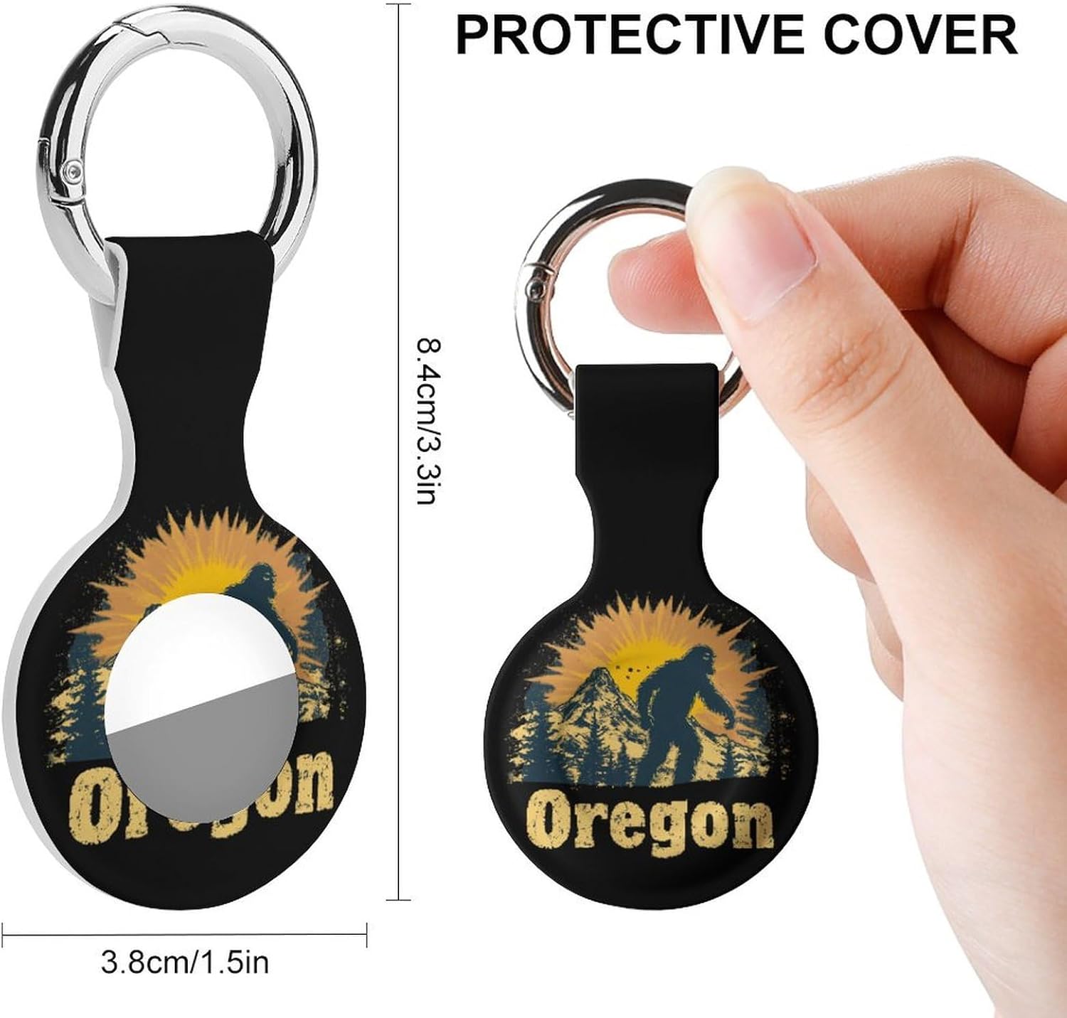 Oregon Bigfoot Mountains Vintage Case Compatible with AirTag Holder Cover with Keychain Ring for Bags Luggages