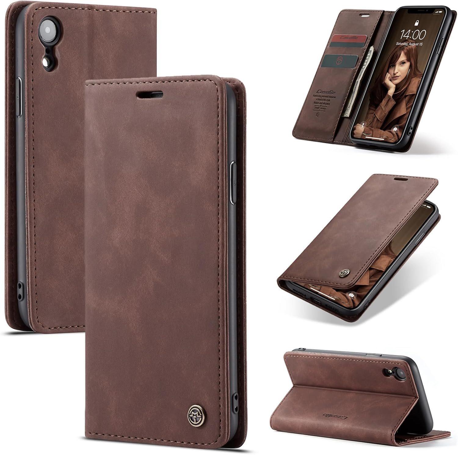 for iPhone XR 6.1-Inch Case, Flip Wallet Leather Case with Card Holder Magnetic Closure Shockproof Kickstand Protective Phone Cases Cover for iPhone XR, Coffee