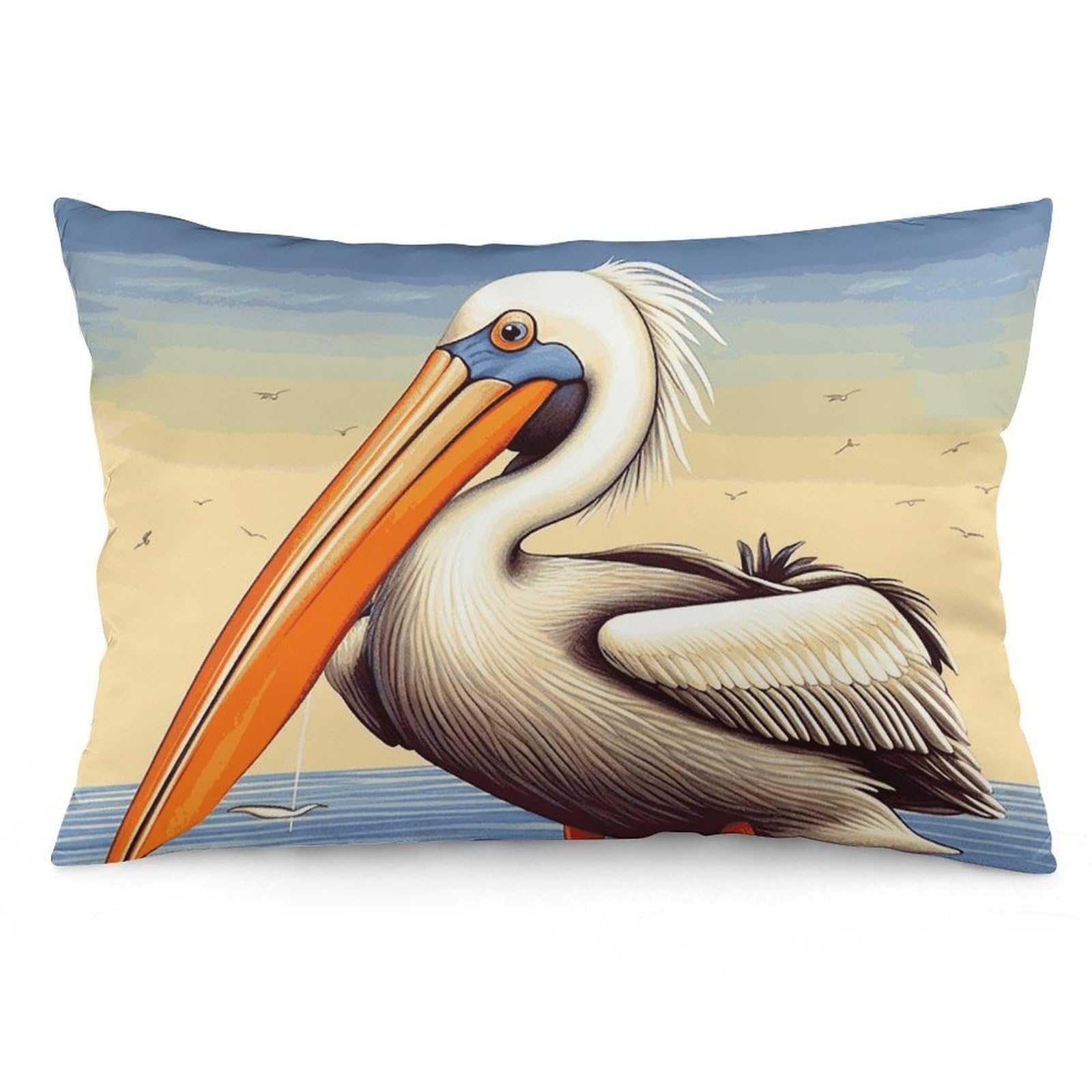 2 Pack Pillow Cases for Hair and Skin, Soft Breathable Pillow Case Covers with Hidden Zipper, Pelican Birds Pillowcase 16 "x24 Pillow Covers for Sleeping Gift