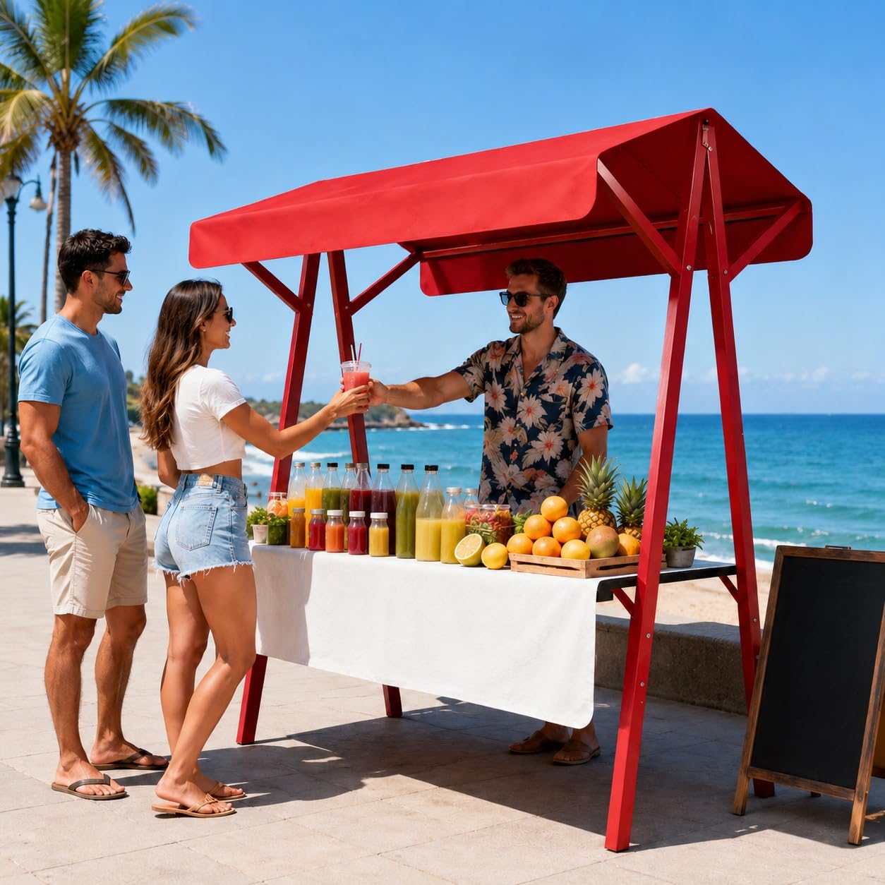 Puesto Portátil para Mercado de Agricultores, Estructura Plegable para Puestos de Mercado Venta Ambulante y Eventos(130x60x200cm)
