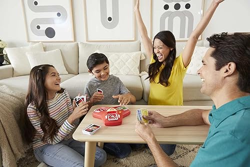 Miniatura 8 de UNO - Juego de cartas triple con unidad de tarjetero con luces y sonidos y 112 tarjetas, regalo de noche de juego para niños, adolescentes y