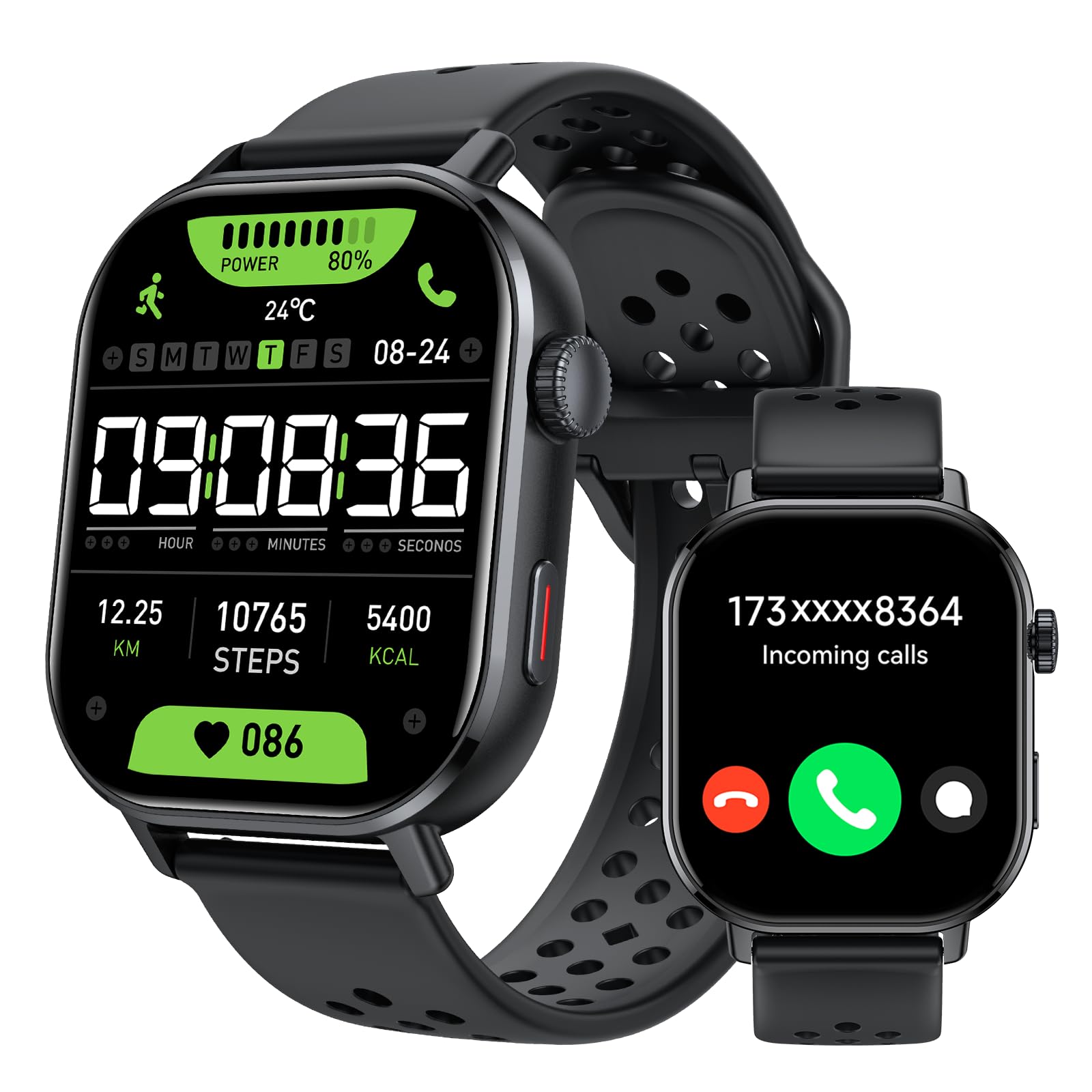 Smartwatch Herren Damen, 1,91" HD Fitnessuhr mit Alexa & Telefonfunktion, 100+ Sportmodi Smart Watch, Pulsmesser/Schlafmonitor/Schrittzähler Sportuhr, IP68 Wasserdicht Fitness Tracker für iOS/Android