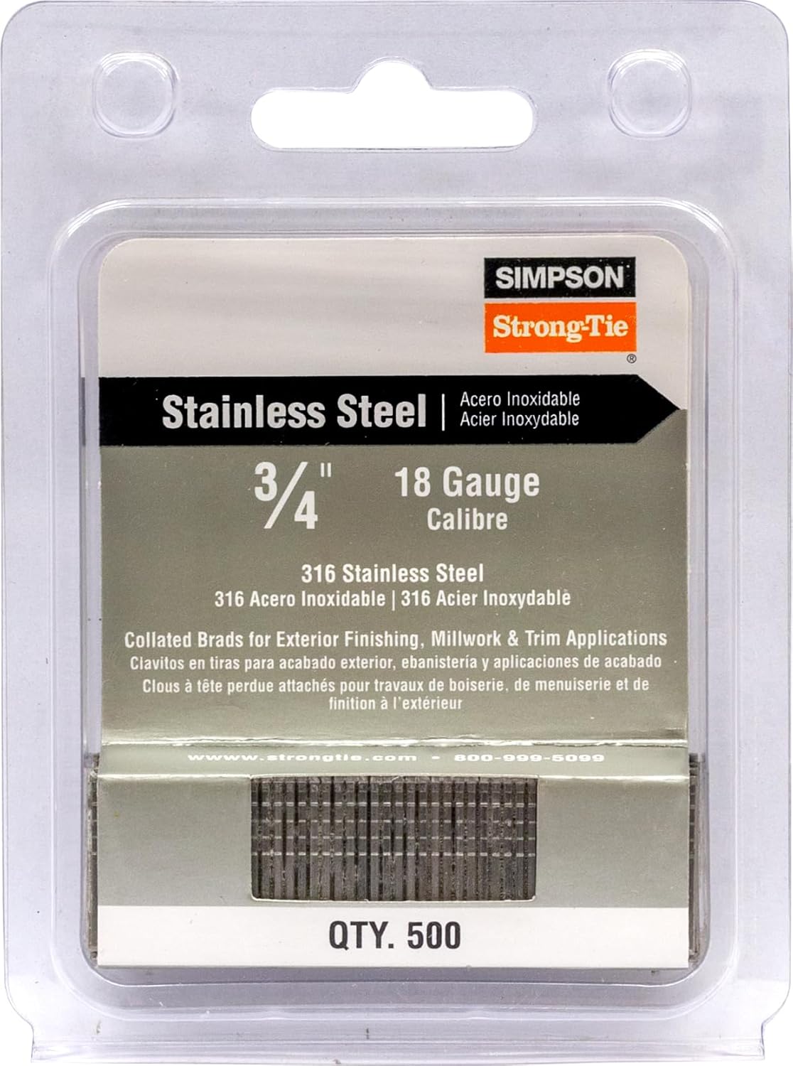 Simpson Swan Secure T18N075FNB 18-Gauge 316 Stainless Steel 3/4-Inch Brad Nails, 500 Per Box