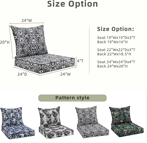Miniatura 9 de Favoyard Juego de cojines de asiento para exteriores, 24 x 24 pulgadas, impermeables y resistentes a la decoloración, cojines para muebles de patio