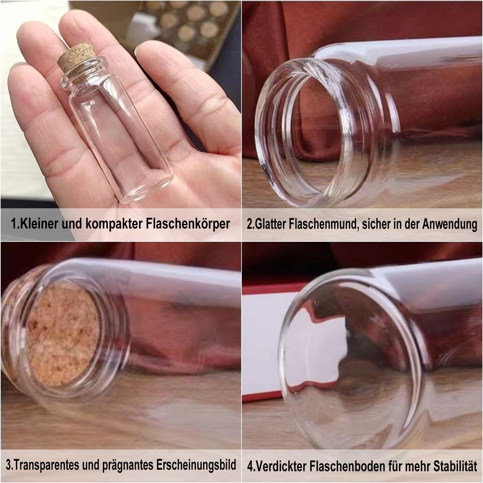 30 mini flaconcini da 10 ml, provette con tappo di sughero, bottiglia di messaggi, 30 corde di canapa, 30 etichette